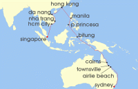 Cruise itinerary map for Cunard Line 26 Night Sydney To Singapore (131656)