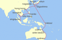 Cruise itinerary map for P & O Cruises 39 Night Sydney to Singapore (139476)