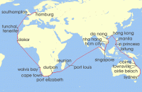 Cruise itinerary map for Cunard Line 67 Night Sydney To Hamburg (131958)