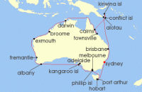 Cruise itinerary map for Holland America Line 35 Night Legendary Australia Circumnavigation (135855)