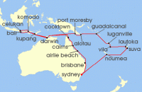 Cruise itinerary map for Oceania Cruises 35 Night Mesmerizing Melanesia Sydney to Sydney (131329)