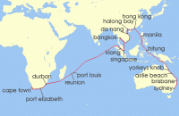 Cruise itinerary map for Cunard Line 48 Night Sydney To Cape Town (140635)