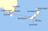 Cruise itinerary map for Norwegian Cruise Line 11 Night Australia & New Zealand from Sydney to Auckland (140913)