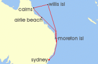 Cruise itinerary map for Carnival Cruises 9 Night Great Barrier Reef (83382)