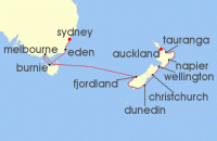 Cruise itinerary map for Norwegian Cruise Line 12 Night Australia & New Zealand from Sydney to Auckland (116755)