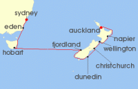 Cruise itinerary map for Silversea Cruises 13 Night Sydney To Auckland (122337)