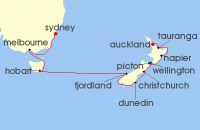 Cruise itinerary map for Holland America Line 14 Night Australia & New Zealand (129921)