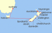 Cruise itinerary map for Silversea Cruises 14 Night Sydney To Auckland (139727)