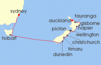 Cruise itinerary map for Regent Seven Seas Cruises 14 Night Kiwi Quest Sydney To Auckland (136104)