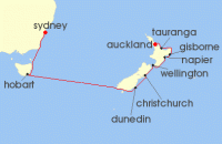 Cruise itinerary map for Oceania Cruises 12 Night A Kiwi Holiday Sydney to Auckland (138620)