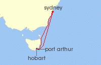 Cruise itinerary map for Carnival Cruises 5 Night Tasmania (116797)