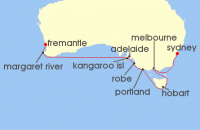 Cruise itinerary map for Seabourn 16 Night World Cruise: Southern Australian Coasts (134745)
