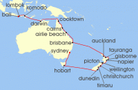 Cruise itinerary map for Regent Seven Seas Cruises 30 Night Austral Arc Sydney To Bali (Benoa) (136111)