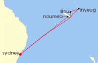 Cruise itinerary map for Carnival Cruises 9 Night Vanuatu & New Caledonia (115012)