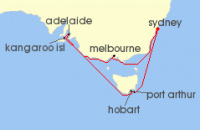 Cruise itinerary map for Princess Cruises 11 Night Southern Australia Explorer (125527)
