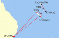 Cruise itinerary map for Celebrity Cruises 12 Night South Pacific Islands (129180)