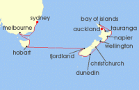 Cruise itinerary map for Princess Cruises 15 Night Australia & New Zealand (141239)