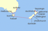 Cruise itinerary map for Regent Seven Seas Cruises 14 Night Harbors, Sounds & Sails Sydney To Auckland (109367)