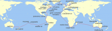 Cruise itinerary map for Princess Cruises 114 Night World Cruise - Roundtrip Sydney (129558)