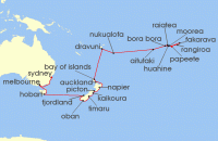 Cruise itinerary map for Seabourn 40 Night New Zealand & Tahitian Nights Discovery (123961)