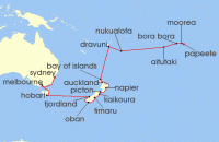 Cruise itinerary map for Seabourn 30 Night New Zealand & Coral Seas Discovery (123960)