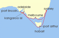 Cruise itinerary map for Princess Cruises 12 Night Southern Australia Explorer (107191)