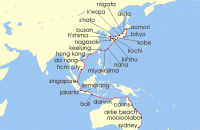 Cruise itinerary map for Azamara Cruises 48 Night Cruise Australia To Japan Grand Voyage (129337)