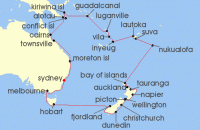 Cruise itinerary map for Holland America Line 40 Night Fiji, South Pacific And New Zealand (141538)
