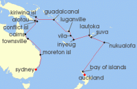 Cruise itinerary map for Holland America Line 26 Night Australia, Coral Sea & Fiji Legendary Voyage (141537)