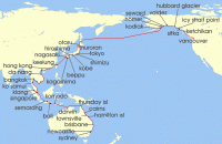 Cruise itinerary map for Viking Cruises 78 Night Australia, Asia & Alaska (139360)