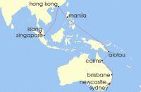 Cruise itinerary map for P & O Cruises 27 Night Sydney To Singapore (136657)
