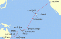 Cruise itinerary map for Holland America Line 29 Night Legendary South Pacific Crossing: Sydney To Seattle (141544)