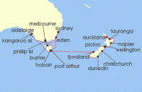 Cruise itinerary map for Holland America Line 28 Night South Australia & New Zealand Holiday (129919)