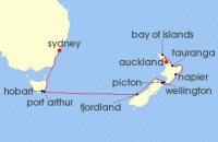 Cruise itinerary map for Princess Cruises 14 Night Australia & New Zealand (133208)