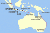 Cruise itinerary map for Regent Seven Seas Cruises 18 Night Archipelago Adventure Sydney To Singapore (129951)