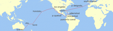Cruise itinerary map for Cunard Line 45 Night Sydney To Southampton (126056)