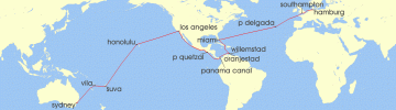 Cruise itinerary map for Cunard Line 47 Night Sydney To Hamburg (126058)
