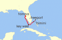 Cruise itinerary map for Celebrity Cruises 7 Night Key West & Bahamas (140833)