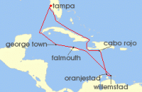 Cruise itinerary map for Norwegian Cruise Line 10 Night Caribbean Round-Trip Tampa: Curacao & Dominican Republic (128660)
