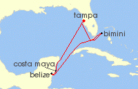 Cruise itinerary map for Celebrity Cruises 7 Night Belize, Honduras & Mexico Holiday (140834)