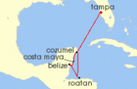 Cruise itinerary map for Royal Caribbean Cruises 7 Night Western Caribbean Cruise (91225)