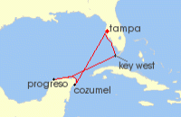 Cruise itinerary map for Margaritaville At Sea 6 Night Key West & Mexico (121168)