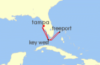 Cruise itinerary map for Margaritaville At Sea 5 Night Key West & Grand Bahama (134909)