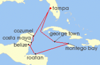 Cruise itinerary map for Regent Seven Seas Cruises 10 Night Shimmering Reefs, Mighty Ruins Tampa Bay To Tampa Bay (123471)