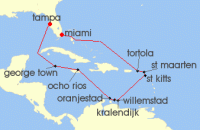 Cruise itinerary map for Regent Seven Seas Cruises 14 Night Caribbean Celebration Tampa Bay To Miami (139068)