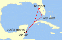 Cruise itinerary map for Celebrity Cruises 7 Night Key West, Belize & Mexico  (140835)
