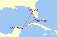 Cruise itinerary map for Margaritaville At Sea 5 Night Key West and Cozumel (12010)