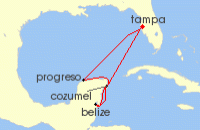 Cruise itinerary map for Carnival Cruises 6 Night Western Caribbean (141265)