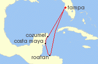 Cruise itinerary map for Royal Caribbean Cruises 7 Night Western Caribbean Cruise (115478)