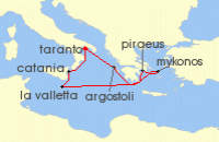 Cruise itinerary map for Costa Cruises 7 Night Eastern Mediterranean from Taranto (127042)